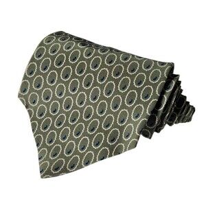 Giorgio Armani Cravatte Mens 100% Silk Necktie Tie Olive Green Ovals NWOT